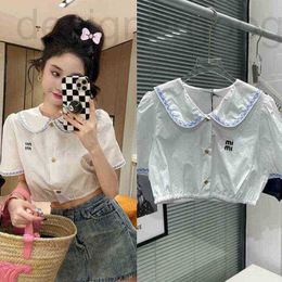 Basic & Casual Dresses designer spring and summer blue check collar edge baby embroidered short shirt fresh sweet blouse women Q2AF