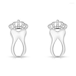 Stud Earrings Personality Trend Silver Colour For Women To Create Copper Zircon High Quality Crown Teeth Pattern Jewellery