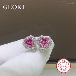 Stud Earrings Geoki Luxury 925 Sterling Silver Total 2 Ct Perfect Cut Passed Diamond Test Pink Heart VVS1 Moissanite For Female