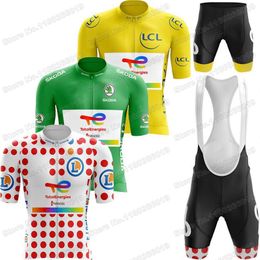 Cycling Jersey Sets Total Energies Cycling Jersey France TDF Set Yellow Green Polka Dot Cycling Clothing Road Bike Shirt Suit Bicycle Tops 230621