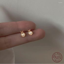 Stud Earrings 925 Sterling Silver Line Water Droplets Pearl For Women Korean Fashion Jewellery Accessories