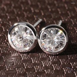 Stud Earrings Huitan Women's Silver Color Inlaid Crystal CZ Simple Stylish Minimalist Gift Statement Jewelry