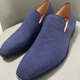 Italy Fashion Blue Canvas Loafers High Quality Slip On Denim Shoes Men Handmade Mocasines Casual Shoes Slippers Summer Shoes