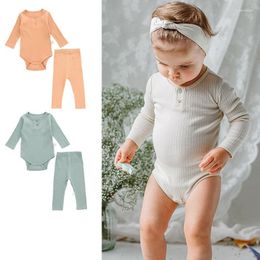 Clothing Sets Born Baby Boy Girl Ribbed Cotton Pyjamas Set Romper Pant 2PCS Infant Toddler Sleepwear Bodysuit Home Suit Clothes