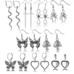 Dangle Earrings Fashion Jewellery 2023 Trends Woman Vintage Alloy 9-Piece Set Butterfly Peach Heart Mushroom Snake Spider Pendant