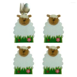 Dinnerware Sets 4pcs/set Easter Decor Sheep Flower Design Knife And Fork Bags Tableware Covers Cartoon Cutlery Decorations