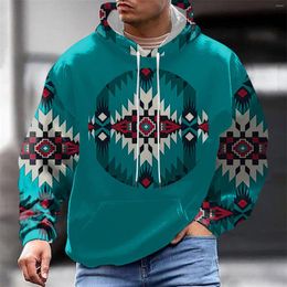 Men's Hoodies Ethnic Mens Hooded Sweatshirts Autumn Winter Casual Loose 3d Digital Aztec Printing Drawstring Pullover Jumper Tops 2023