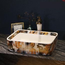 Europe Style Handmade porcelain wash basin rectangular Shape Countertop Ceramic Bathroom Basin Sink basingood qty Rewaf