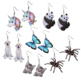 Funny Colourful Acrylic Womens Charm Creative Cartoon Animal Printing Drop Dangle Earring Cute Jewellery Gifts