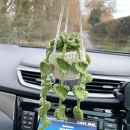 Decorative Flowers Handmade Crochet Car Styling Plants Succulent Plant Ornamentos Decoration Auto Interior Accersories Cute Gift For Women