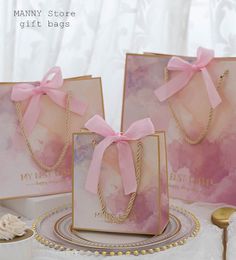 Gift Wrap 510 Marble Bag Box Pink Paper holiday Party Wedding Favors Packaging Baby Shower for guests small usinesses carton 230625