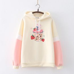 Women's Hoodies Winter Kawaii Strawberry Hoodie Women Sweatshirt Hooded Fleece Warm Clothes Cute Girls Harajuku Fashion Anime Bear Pullover