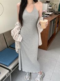 Casual Dresses GkyocQ Summer Women Halter Sheath Dress Long Sleeve Slim Waist Solid Sexy Girls Korean Style Laies Trendy Female Clothes