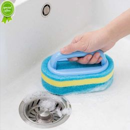 New Kitchen Sponge Wipe with Handle Cleaning Brush Bathroom Tile Glass Cleaning Sponge Thickening Stain Removal Clean Brush