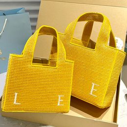 Straw Beach Bag Women Fashion Totes Bag Embroidery Letters Shopping Handbag Large Capacity Portable Real Leather Removable Shoulder Strap Fashion Shoulder Bags