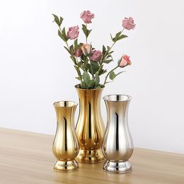 Vases Modern Fashion Stainless Steel Silver Gold Plating Tabletop Vases Ornaments Crafts Decorative Vase Metal Flower Pot Flowerpot 230625