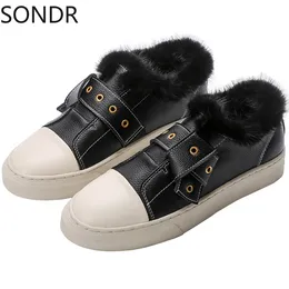 Womens Real Mink Fur PU Leather Sneakers Flats Warm Winter Shoes Thick Sport Casual Skateboard Girls 2023