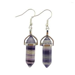 Dangle Earrings Shape Hexagon Charm Fashion Natural Crystal Stone Hexagonal Column Drop Reiki Healing Jewellry