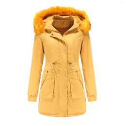 Women's Trench Coats Ladies Thicken Lengthen Coat With Detachable Hat And Fur Collar Winter Warm Plus Fleece Parka 6 Colours Drop