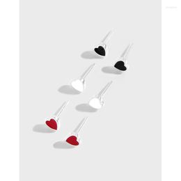Stud Earrings Women's Sterling Silver Heart-shaped Red Black White Enamel Lovers Sweet Romantic Fashion Jewellery