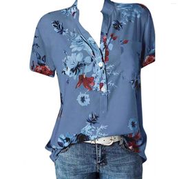 Women's Blouses Women Spring Summer Style Tops Chiffon Printing Pocket Plus Size For Dressy Casual Short Sleeve Blouse