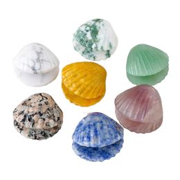 Handmade Craved Gemstone Clam Ornament for Home Decor Sea Shell Conch Figurines Accessories Fish Tank Decoration