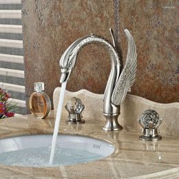 Bathroom Sink Faucets Uythner Ly Luxury Swan Style Basin Faucet Nickel Brushed Mixer Tap Crystal Handles