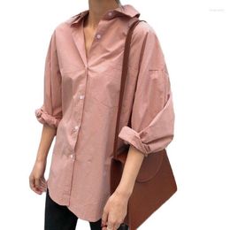 Women's Blouses 2023 Clothing Spring Autumn Women Shirts White Plain Loose Oversized Female Tops BF Korean Style Blusas Pockets