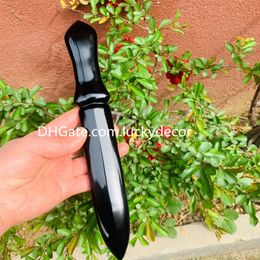 Large Natural Black Obsidian Athame Ritual Altar Carving Decor Hand Carved Volcanic Glass Quartz Crystal Ceremony Sword Powerful Protection Amulet Wicca Gift