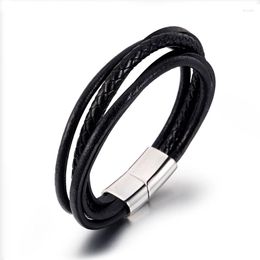 Charm Bracelets 2023 Trendy Black Colour Multilayer Hand-Woven Wrap Men Leather Punk Friendship Bangle For Male Gift