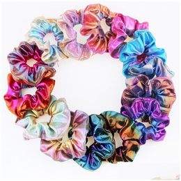 Hair Accessories Metallic Laser Elastic Hairband For Women Girls Rubber Scrunchies Ties Ponytail Holder Headband Hairs 20Pcs Drop De Dhquq