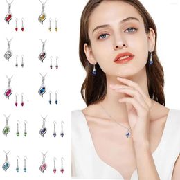 Chains Blue Long Teardrop Austria Crystal Fashion Earrings Pendant Necklace Aesthetic For Women Collares Para Mujer