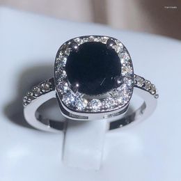 Cluster Rings Vintage Fashion Black Zirconia Ring White Gold 925 Stamp French Wedding Party Jewelry Gift For Women
