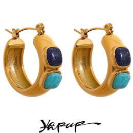 Ear Cuff Yhpup Natural Stone 316l Stainless Steel Round Hoop Earrings High Quality Gold Colour Rust Proof Jewellery Bijoux Women Charms Gift 230621