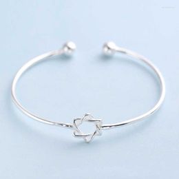 Bangle S925 Silver Six-Pointed Star Bracelet Jewelry Female Open Cuff Bracelets Christmas Gift