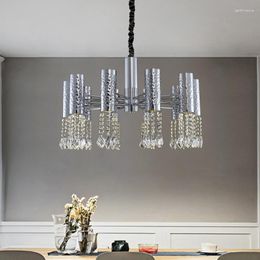 Chandeliers Postmodern Style Stainless Steel Chrome Living Room Dining Bedroom Crystal Chandelier Designer Light Luxury