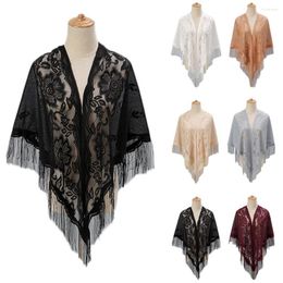 Scarves 2023 Solid Color Triangle Lace Scarf Elegant Women Evening Party Shawl Sheer Hollow Mesh Bridal Bridesmaid Wedding Shawls Wraps