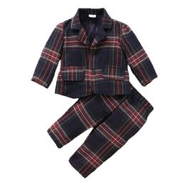 Boys Suit Plaid Outfit Baby 1 2 3 Years Gentleman Clothes Suit Festive Dress Fashion Infant 2PCS Spring Autumn Boutique Wears L230625