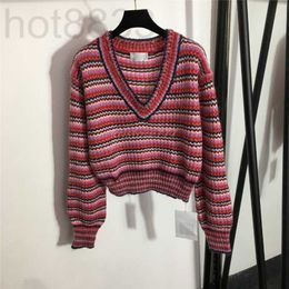 Women's Sweaters Designer Knits Tops with Striped Pattern Girls Milan Runway Crop Top Shirt High End Letter Buttons Long Sleeve Stretch Pullover Shirts JHKD