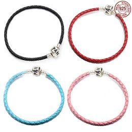 Charm Bracelets Hot selling 925 sterling silver lucky red woven leather rope is fit original Pandora DIY boutique beads charm jewelryHKD2306925