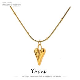 Pendant Necklaces Yhpup Temperament Heart Pendant Chain Necklace for Women Stainless Steel Stylish Choker 18 K Jewelry Waterproof Party Gift 230621