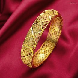 Bangle 16mm Wide Women Hollow Buckle Bracelet Solid 18k Yellow Gold Filled Vintage Women's Wedding Jewellery Gift Dia 60mmBangle