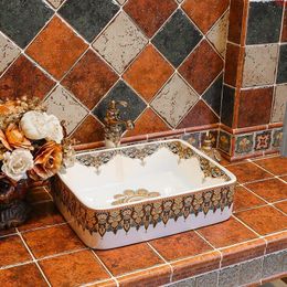 China Artistic Procelain Handmade Europe Vintage Lavabo Ceramic Wash basin Bathroom Sinkgood qty Kfabs