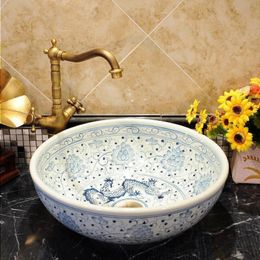Chinese Antique ceramic sinks china wash basin Ceramic Counter Top Wash Basin Bathroom Sinks Blue And White wash bowl basin Ruftg