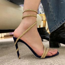 Heels Winding Serpentine Ladies Sandals High Heeled for Women Summer French Line with Slim Mid heel Fairy Shoes