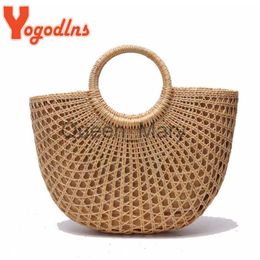 Evening Bags Yogodlns Summer Straw Handbag Large Capacity Beach Bag Handmade Woven Shoulder Bag Rattan Totes Bag Travel Lady Straw Bolsas J230625