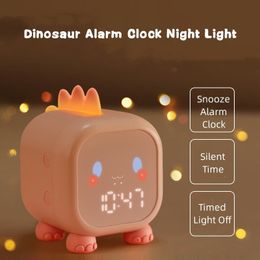 Desk Table Clocks Cartoon Alarm Clock Dinosaur Shaped Electronic Digital Clock Kids Bedside Smart LED Night Light Sleep Trainier Wake Up Tools 230625