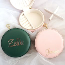 Gift Wrap Personalised Round Jewellery Boxes Wedding Bridesmaid Mini Portable Travel Organiser Proposal Box Custom Jewellery Case Gift For Her 230625