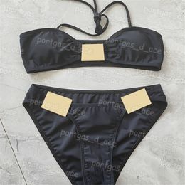 Luxury Women Bikinis Set Sexy Halter Swimwear Black Split Padded Beach Bra Briefs with Tie Designer Bathing Suit