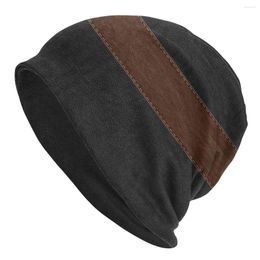 Berets Black Brown Faux Leather Stripes Beanies Caps Men Women Unisex Trend Winter Warm Knit Hat Adult Geometric Bonnet Hats